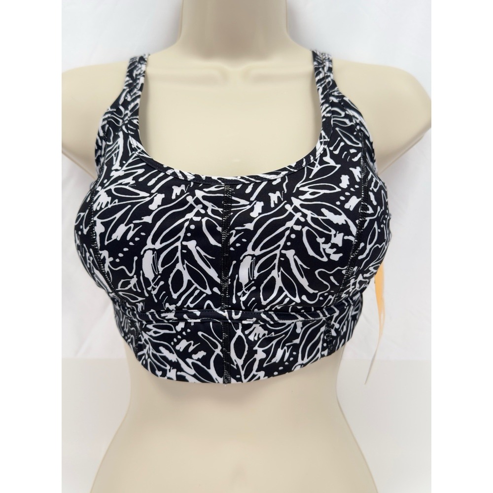 Avia Sports Bra Women's M 8-10 Black White Floral Crossback Mesh Low Support NWT